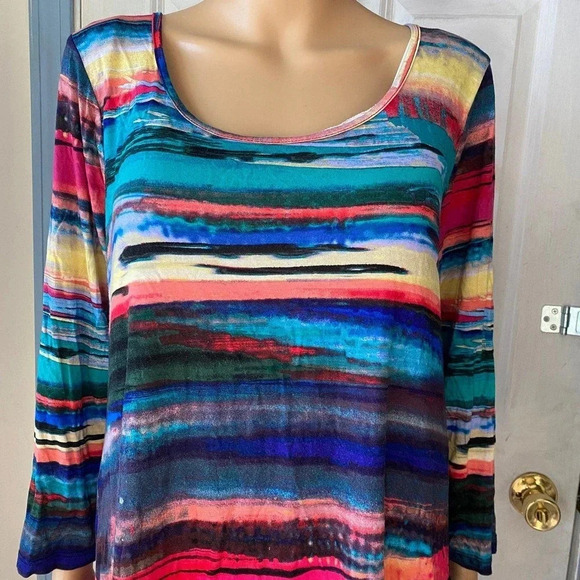 Cable & Gauge Artsy Art To Wear Summer Stretchy Comfortable Hi low Top Women XL - Picture 5 of 6